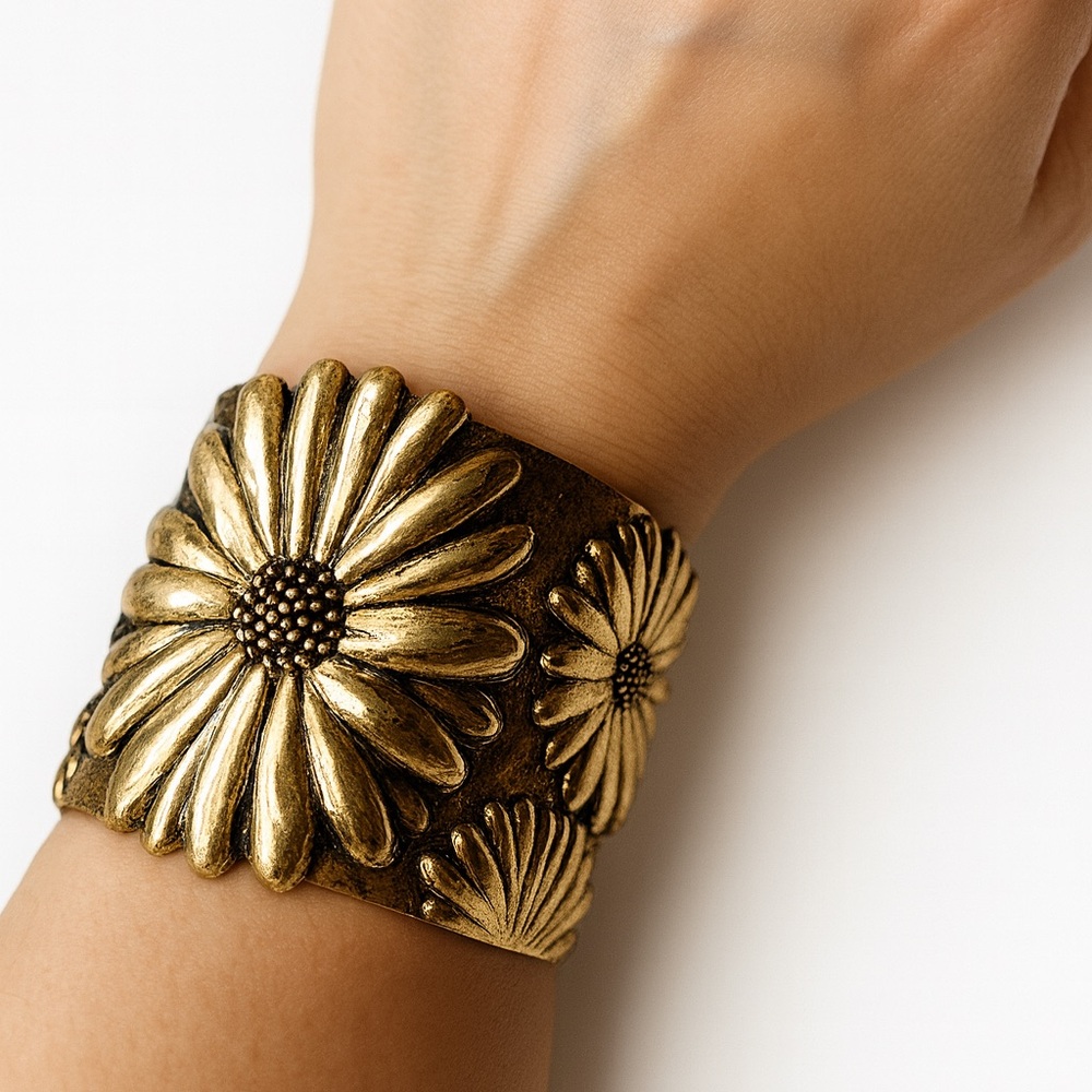 Gold Floral Cuff Bracelet